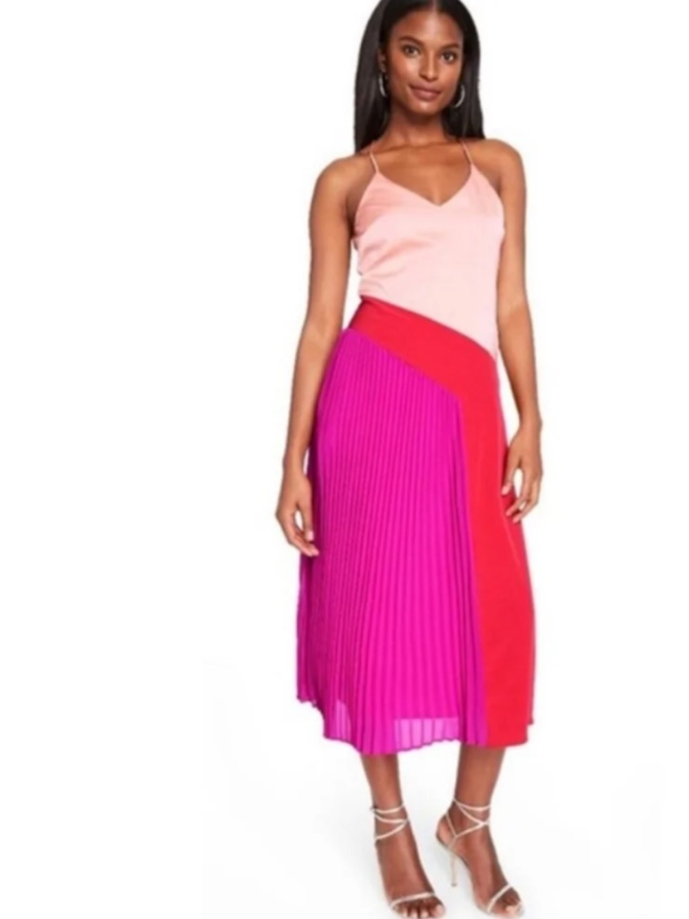 Cushnie Pleated Colorblock Flirty Dress Size 6 Pink Red